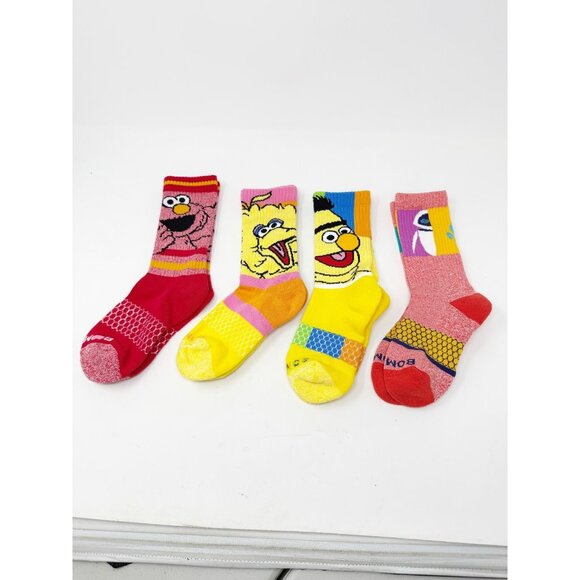 4 Pairs Bombas Sesame Street Crew Socks Elmo Big Bird Bert Kids Unisex Small